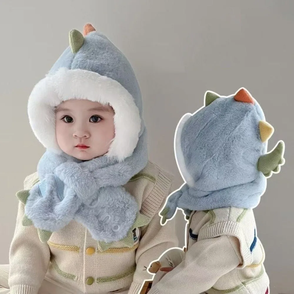 

Cute Integrated Hat Scarf Set Warm Coldproof Neck Warmer Windproof Dinosaur Beanie Hat 1.5-8Y