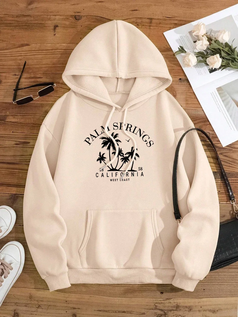 Palm Springs 1858 California West Coast Clothes Men Women Crewneck Pollover Sweatshirt Loose Hoodies Autumn Oversize Streetwear