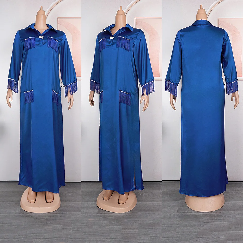 Fashion African Dresses Loose Turn Down Collar Full Sleeve Straight Floor Length Elegant Party Dinner Turkey Vestidos Customized