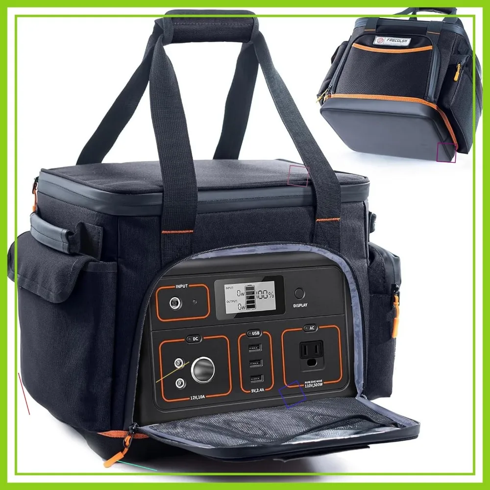 

Portable Power Station Storage Bag with Waterproof Bottom, Multiple Pockets for Accessories, Easy Carry Design