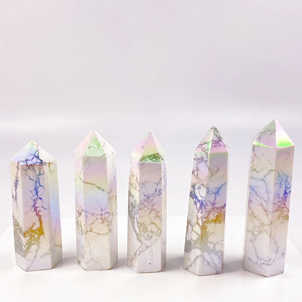 Natural Aura Howlite Crystal Point Magic Wand, Healing Energy Quartz, Home Decoration