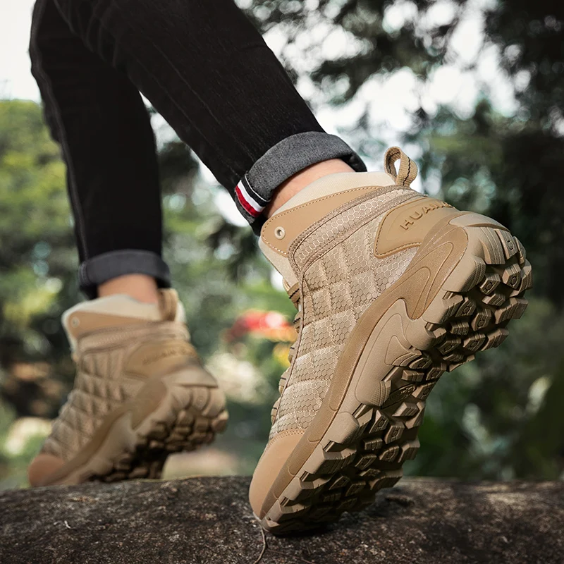 

High-top Boots Men Thick-soled Breathable Shock-absorbing Outdoor Combat Boots Men Soft Durable Casual Hiking Shoes Men