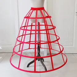 Ladies Red Hollow Cage 5 Hoops Skirt Petticoat Dress Floor Length Pannier Bustle Underskirt