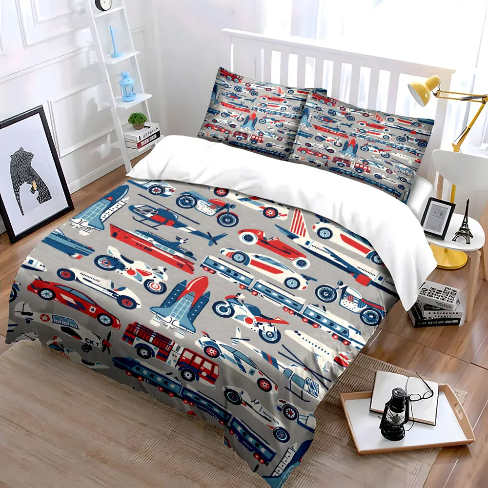 Transportation Theme Decorative Set Bedding Set with 1 Duvet Cover 2 Pillowcases Single Double King Queen, Gift