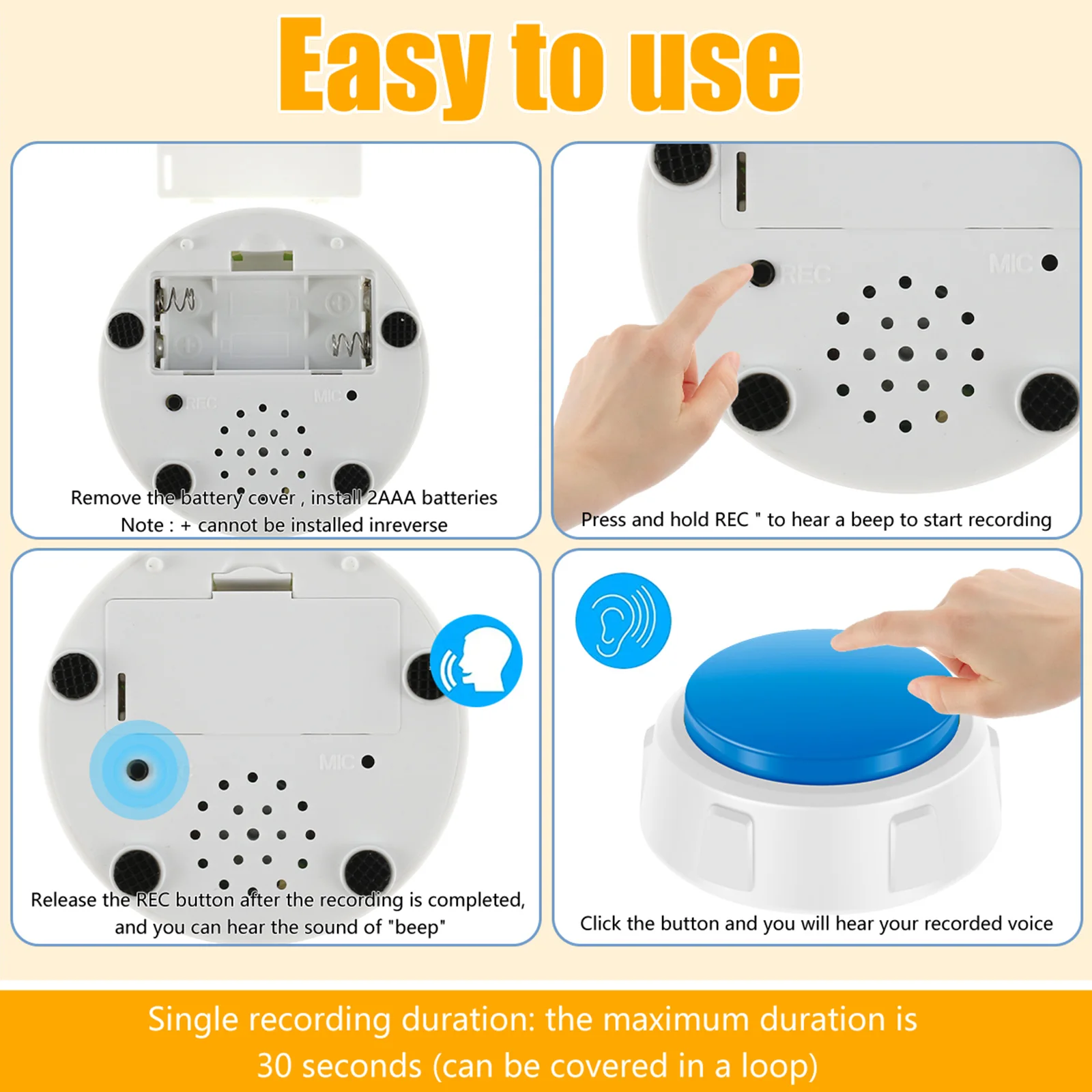 4Pcs Dog Talking Button Recordable Training Buttons for Dogs Talking Dog Buzzer with Anti-Slip Pad 30 Seconds Voice Recording