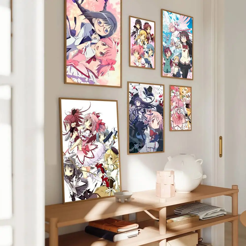Puella Magi Madoka Magica Pink Girl Anime-Poster, selbstklebender, wasserfester Papieraufkleber, Kaffeehaus, Bar, Kawaii-Raumdekoration