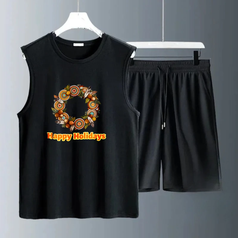 أطقم قمصان بدون أكمام للرجال أطقم صيفية جديدة للرجال بأكمام قصيرة + شورت بوليستر للرجال أزياء كرة القدم قابلة للتنفس #1