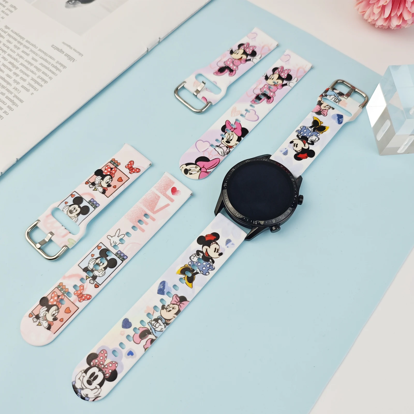 Disney Minnie Heart 20mm Printed Strap for Samsung Galaxy Watch 6/5 40mm 44mm Band Replaceable Bracelet for Amazfit Balance 45mm