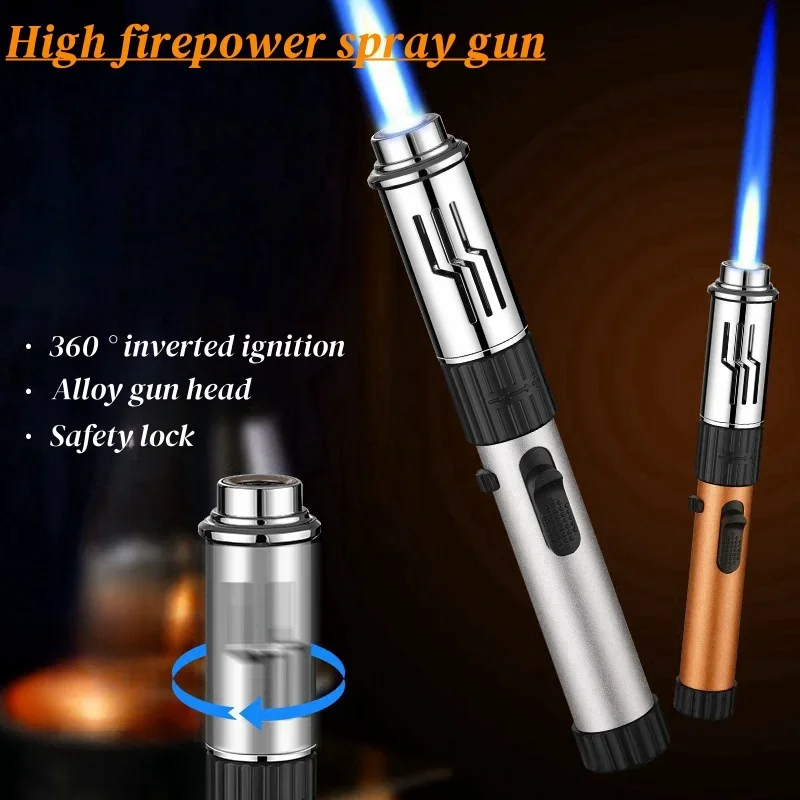 Pistola pulverizadora de alta potencia de fuego de mano de Metal, encendedor de Gas de chorro portátil a prueba de viento, herramienta de encendedor de antorcha de turbina para acampar y barbacoa al aire libre