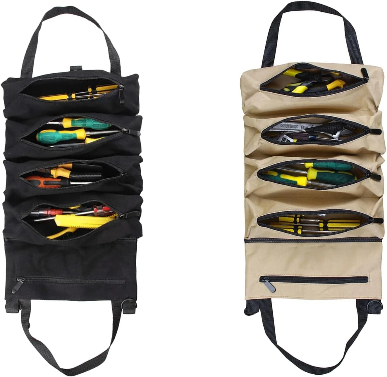 

Свернутая сумка для инструментов, холщовый ключ на 16 унций, свернутая сумка, универсальный органайзер для рулонов инструментов, 5 карманов для инструментов на молнии