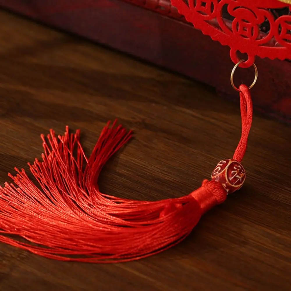 Flocking Spring Festival Hanging Couplet Hollow with Tassels New Year Pendant Long Red Spring Festival Door Ornament Chinatown