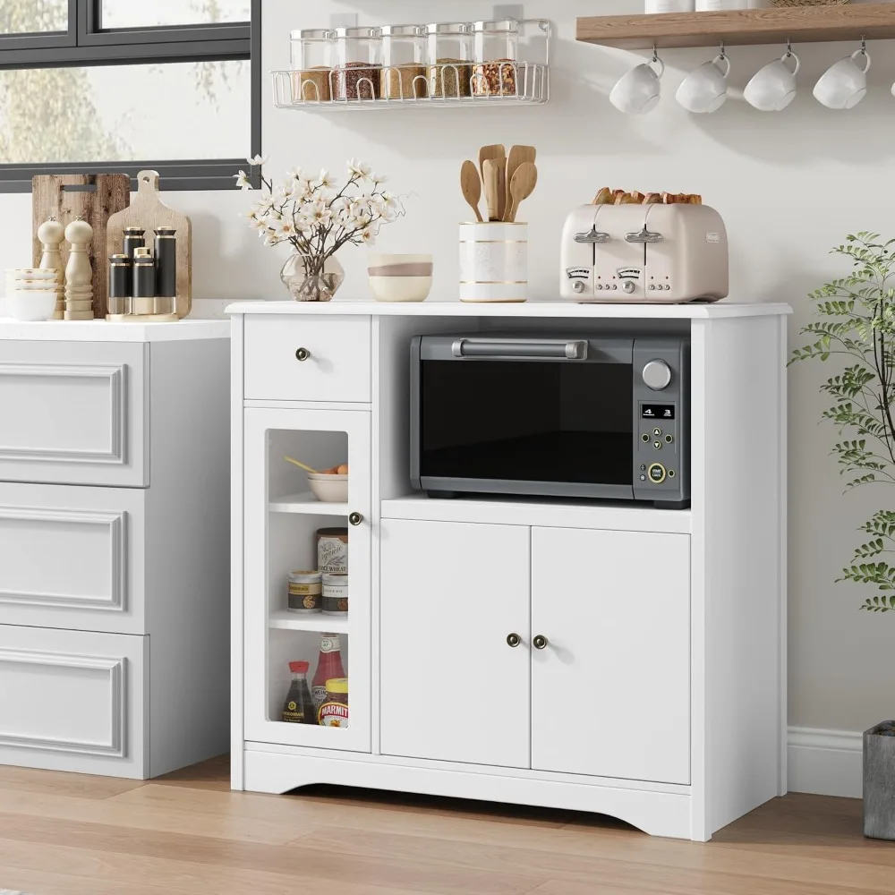 HORSTORS Microwave Cabinet Kitchen Storage Stand White