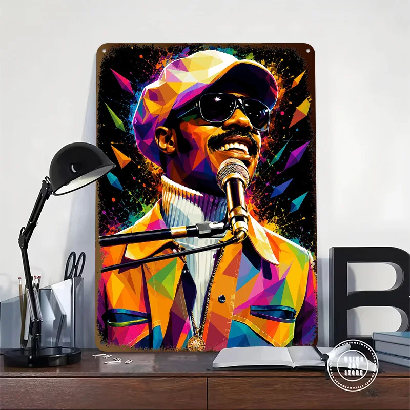 Stevie Wonder Pop Art Portrait 3D Texture Metal Poster Customized Wall Art Tin Sign Gift for Mancave House Vintage Decoration