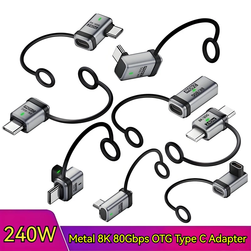 

240W Metal USB Type C Adapter 80Gbps OTG Data Transfer led Indicator Charging Converter 8K Vedio for Macbook Pro Laptop Phone