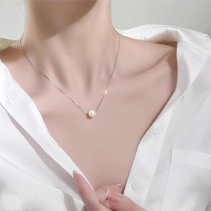 

SOMILIA S925 Silver Single Pearl Synthethic Pendant Women Simple Elegance Korean Version Clavicle Chain Trendy Style Necklace