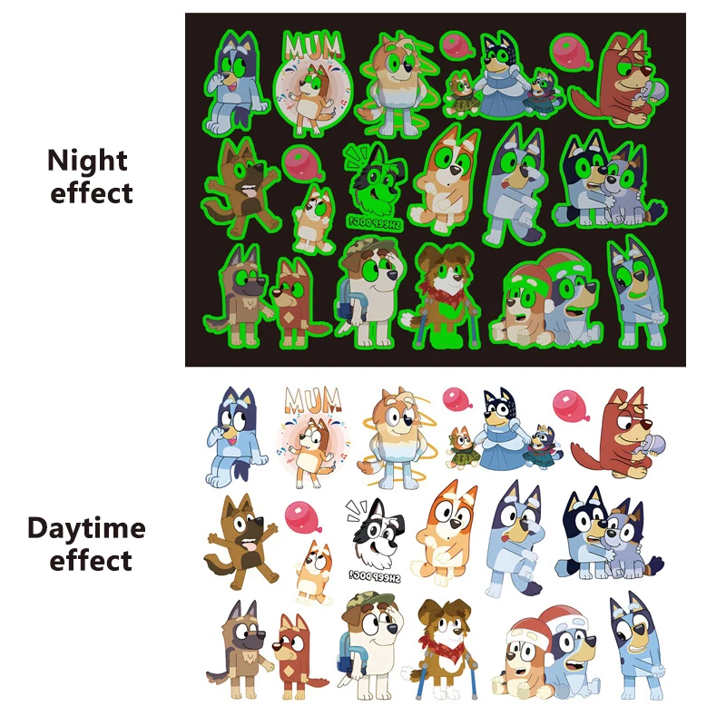 Bluey Bingo Cartoon Anime Figures 2 Styles Water Transfer Disposable Luminous Tattoo Stickers Kids Birthday Gifts Toys