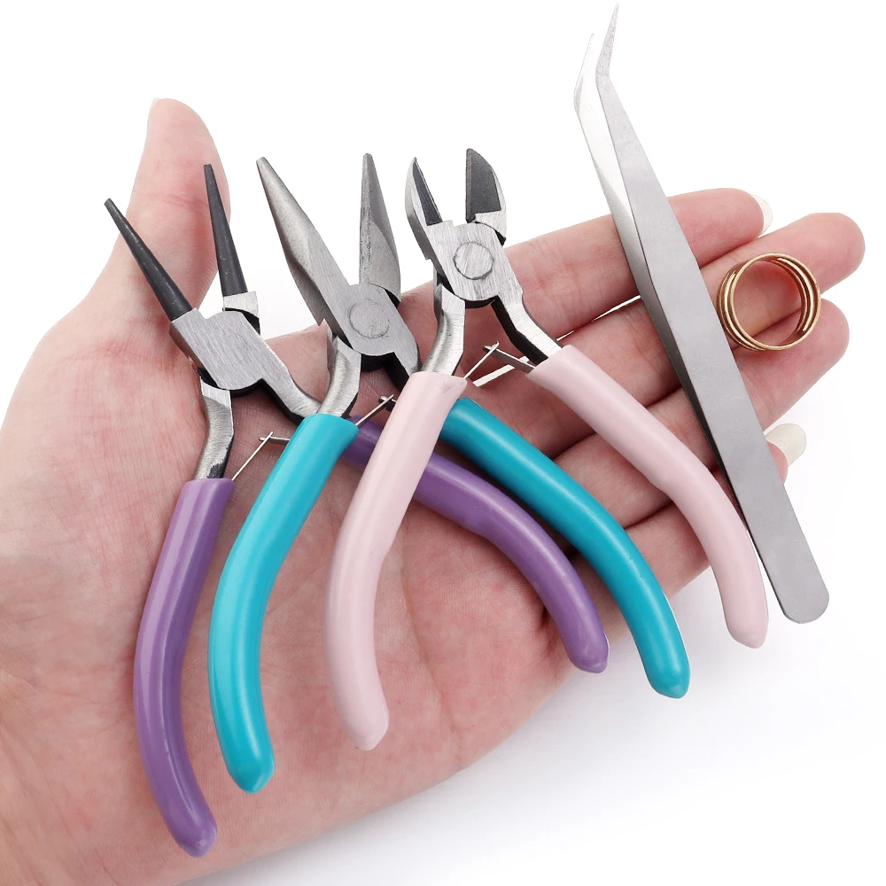 Portable 3 Color Metal Pliers Tool Set Jewelry Making Round Nose Plier Tweezers Kit for Handcrafts Beading Sewing DIY Supplies