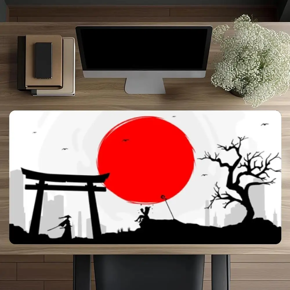 Red Sun Samurai Warrior Torii Gate mousepad large size game card pad Natural Rubber Non‑Slip For Office Desktop Learning Games