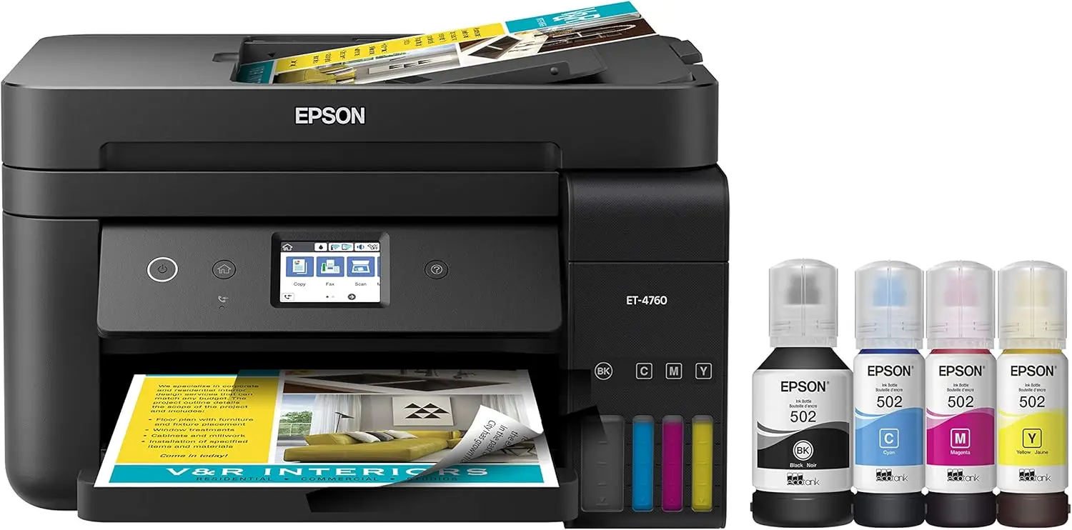 

EcoTank ET-4760 Wireless Color All-in-One Cartridge-Free Supertank Printer with Scanner, Copier, Fax, ADF and Ethernet - Black