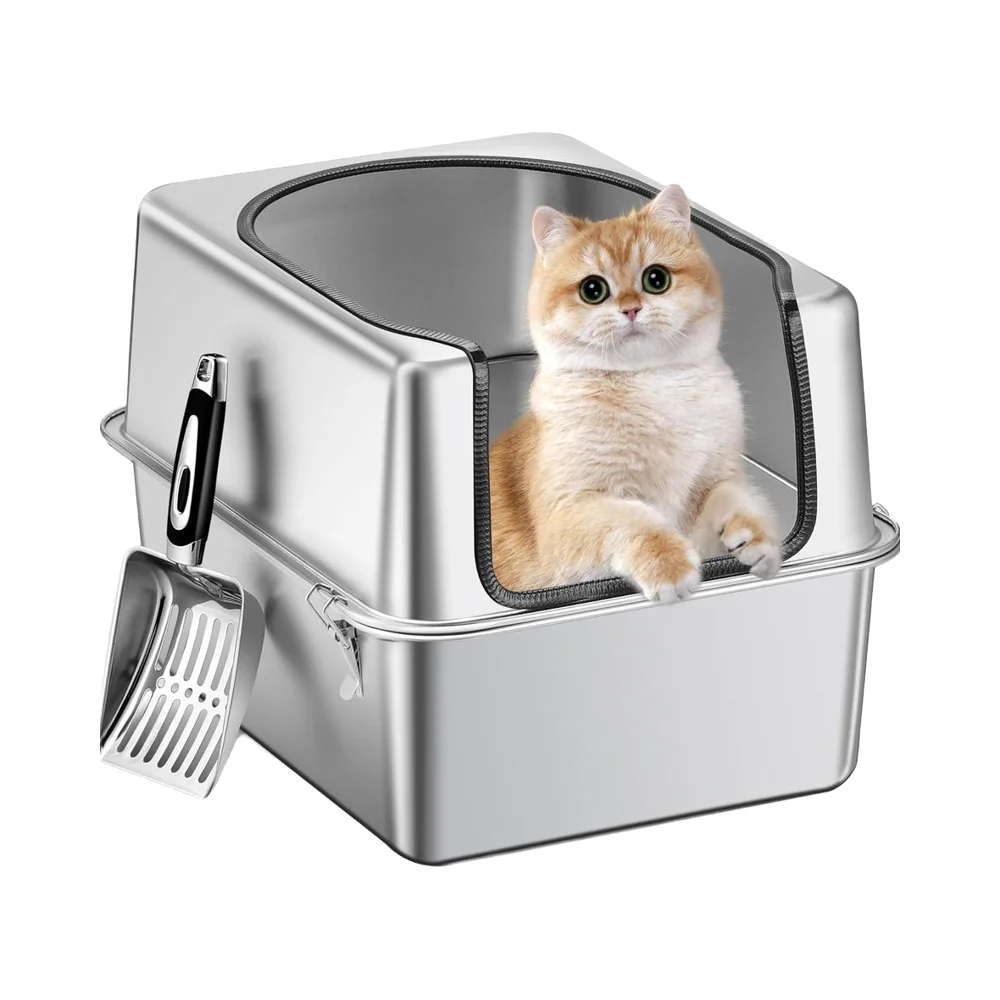 

Small Cats Durable All-Metal Easy Clean Odor Control Box with Non-Stick Scoop Modern Style Made of PP Black