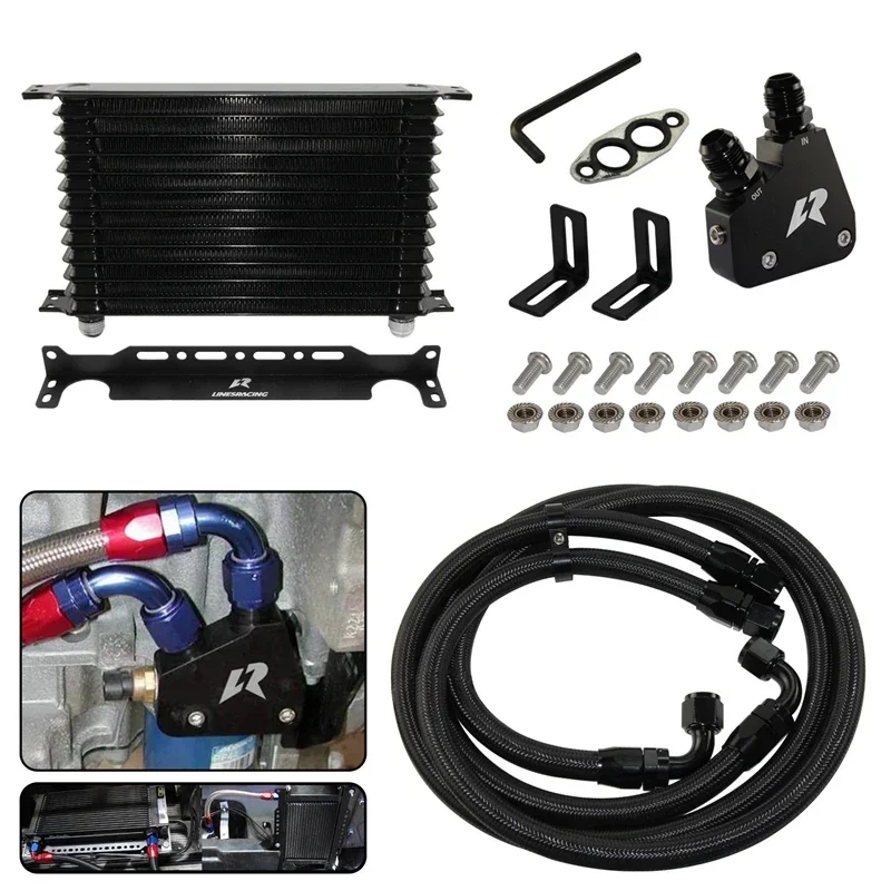 AN10 10/13/15 Row Oil Cooler w/ Bracket Kit For Chevrolet Corvette C5 C6 C7 1997-2004 LS1 LS2 LS3 LS6 LS7 LS9 Adapter Black