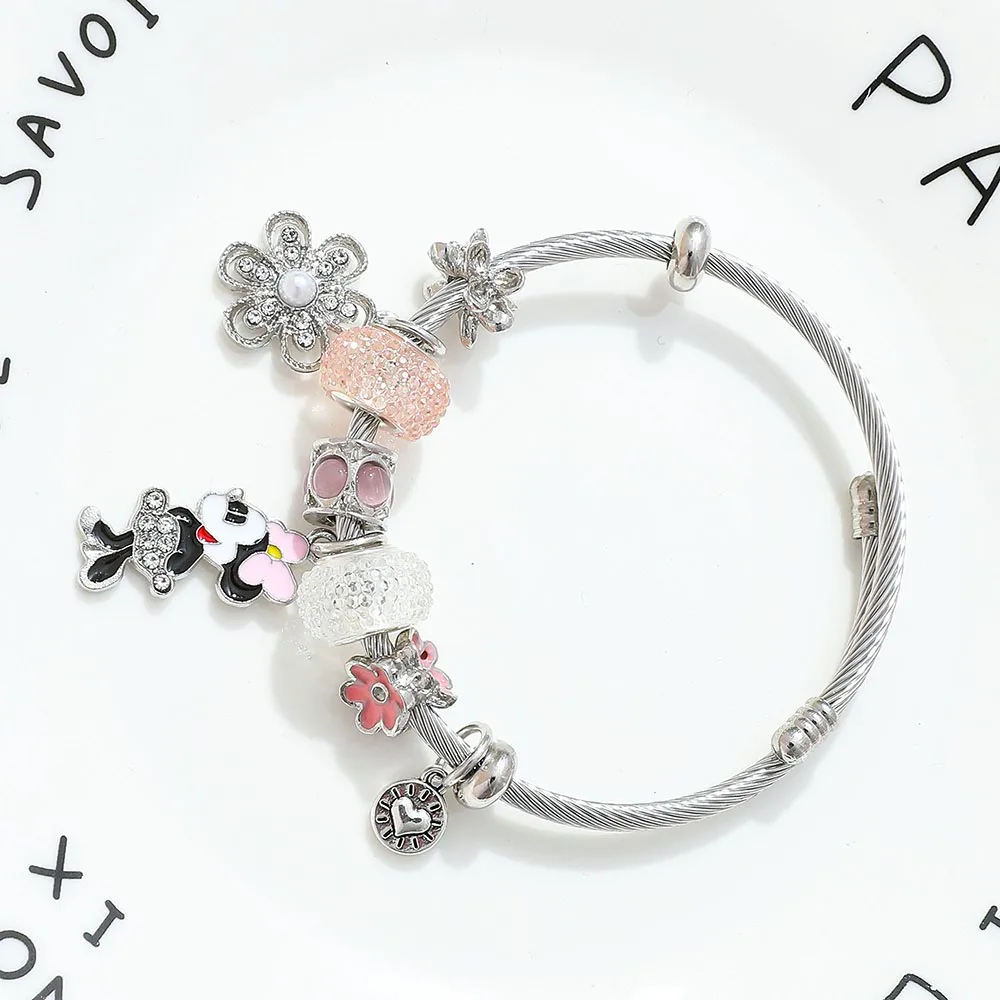 Pulsera de Mickey Mouse con figura de Disney, accesorios de Minnie de cristal dulce y bonito para fiesta de cumpleaños de niña, regalos de juguete exquisitos