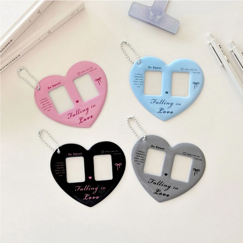 Women Girls Cute Heart Shaped Photo Card Holder Keychain for 1 Inch Photos Sleeve Bag Decor Pendant Photocard Protective Cover