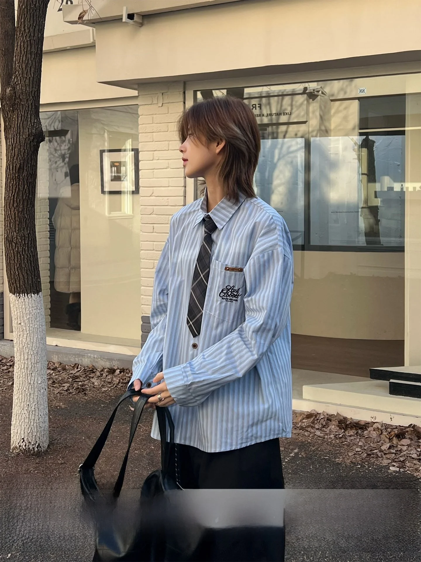 

Japanese College Style Striped Shirt Neutral Casual Layering Couple Match Straight Cut Cotton Long Sleeve Youth Fashion