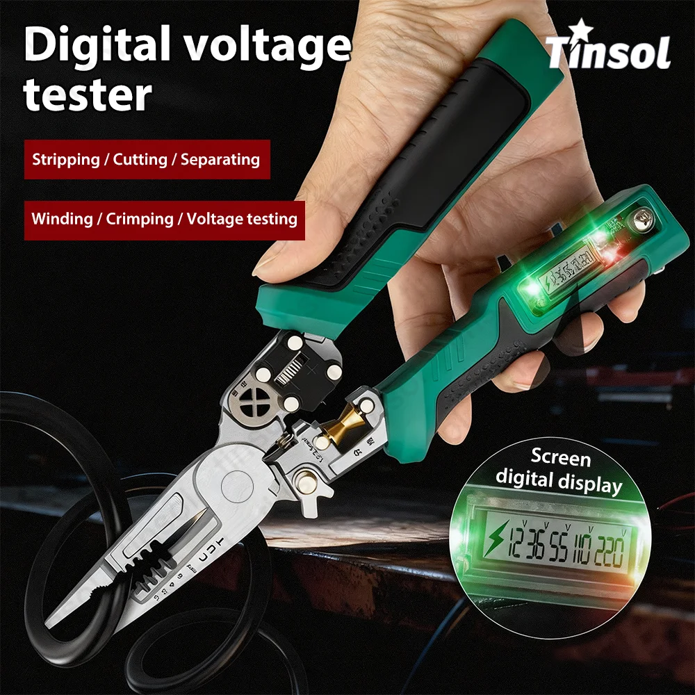TINSOL Multifunctional Digital Display Wire Stripping Pliers Electrician Pliers Voltage Tester Cables Cutting Peeling Crimping