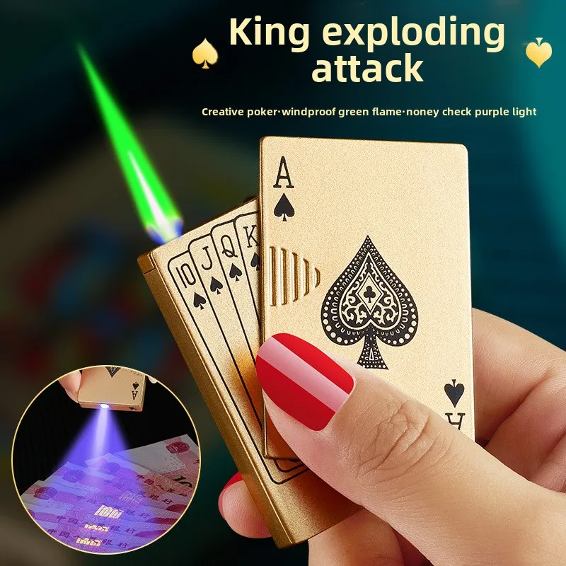 New Unusual Torch Turbo Butane Gas Lighters, Novelty Metal Playing Cards Jet Poker Lighter, Creative Windproof Outdoor Lighter