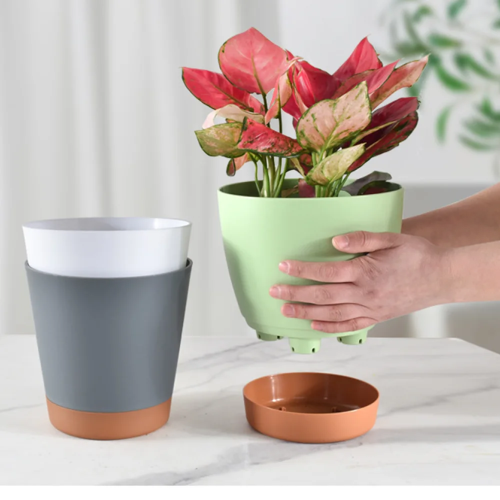 Self Watering Flower Pot Nordic Resin Planter For Indoor Plants Modern Succulent Container Simple Desktop Decoration