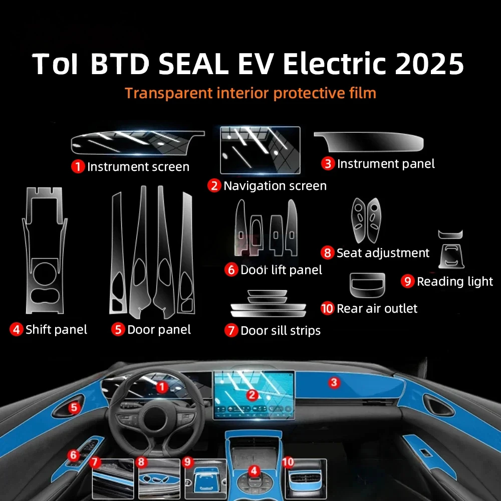 

For BYD SEAL EV Electric 2025 Accessories TPU Gear Panel GPS Center Console PPF Protection Sticker Interior Film Transparent