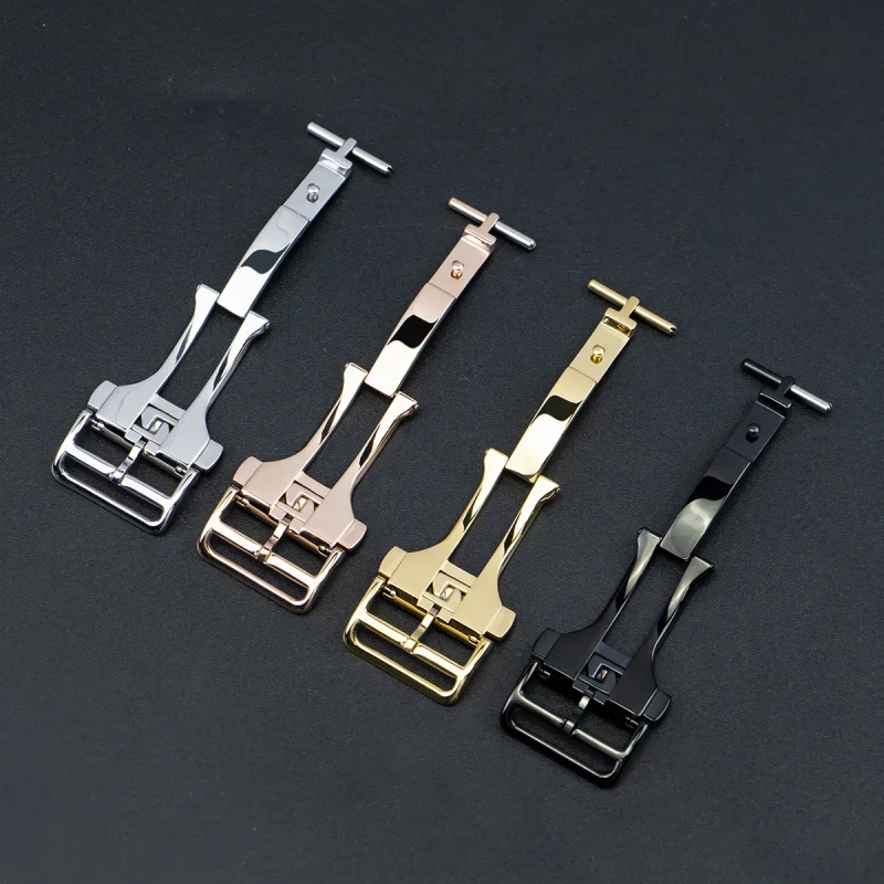 18mm 20mm Watch Strap Metal Folding Buckle Clasp Rebber Wristband Stainless Steel Buckle Automatic Deployment Watch Accessories