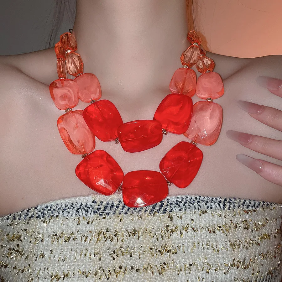 البوهيمي الاكريليك متعدد الطبقات المختنق القلائد للنساء غير النظامية الملونة عقد من اللؤلؤ مبالغ فيه اكسسوارات حفلات الزفاف F #5