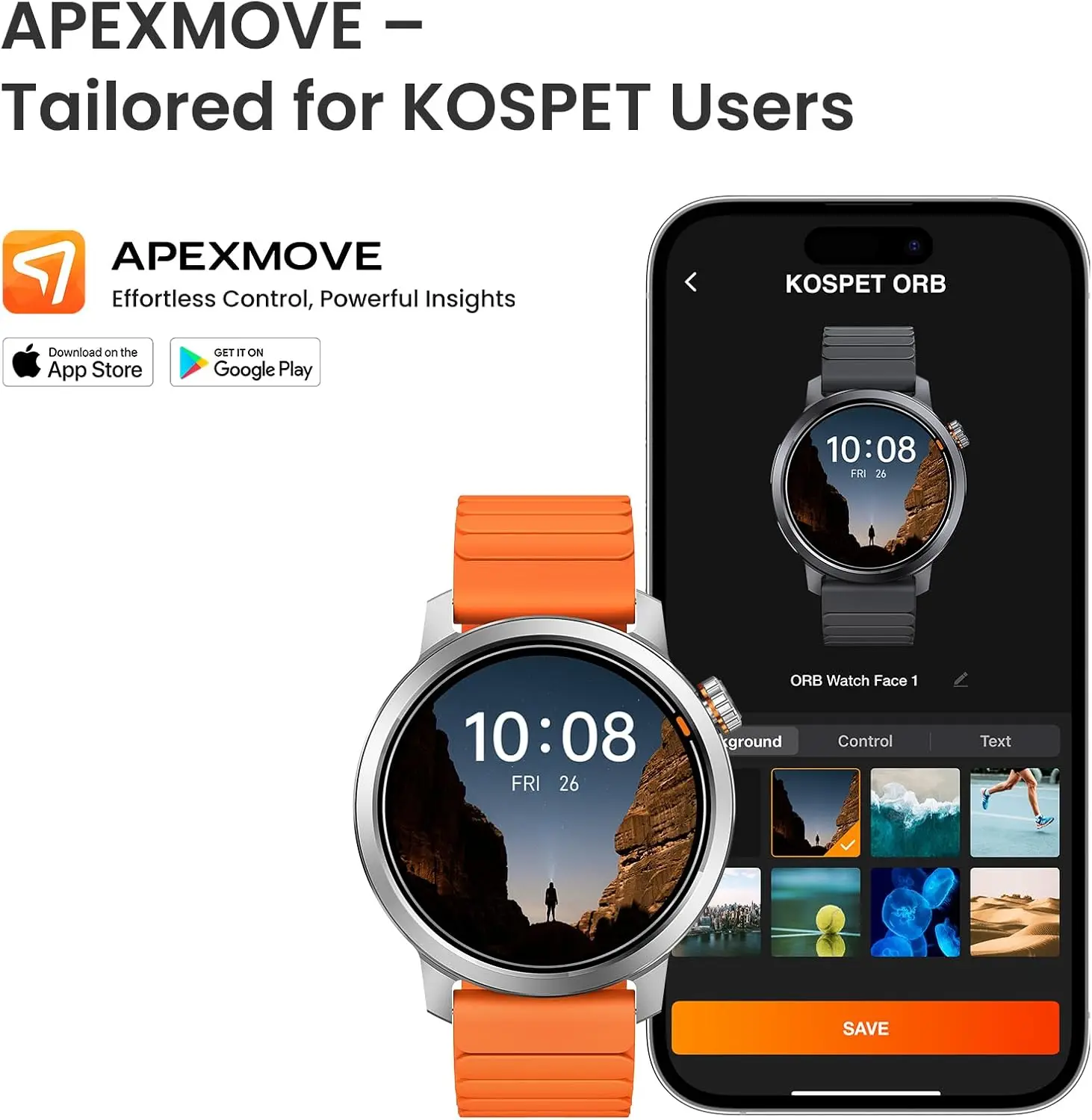 Reloj inteligente KOSPET ORB para hombres y mujeres, diseño ligero, resistente al agua, llamada Bluetooth, 8 modos deportivos ApexMotion, 180 modos de entrenamiento