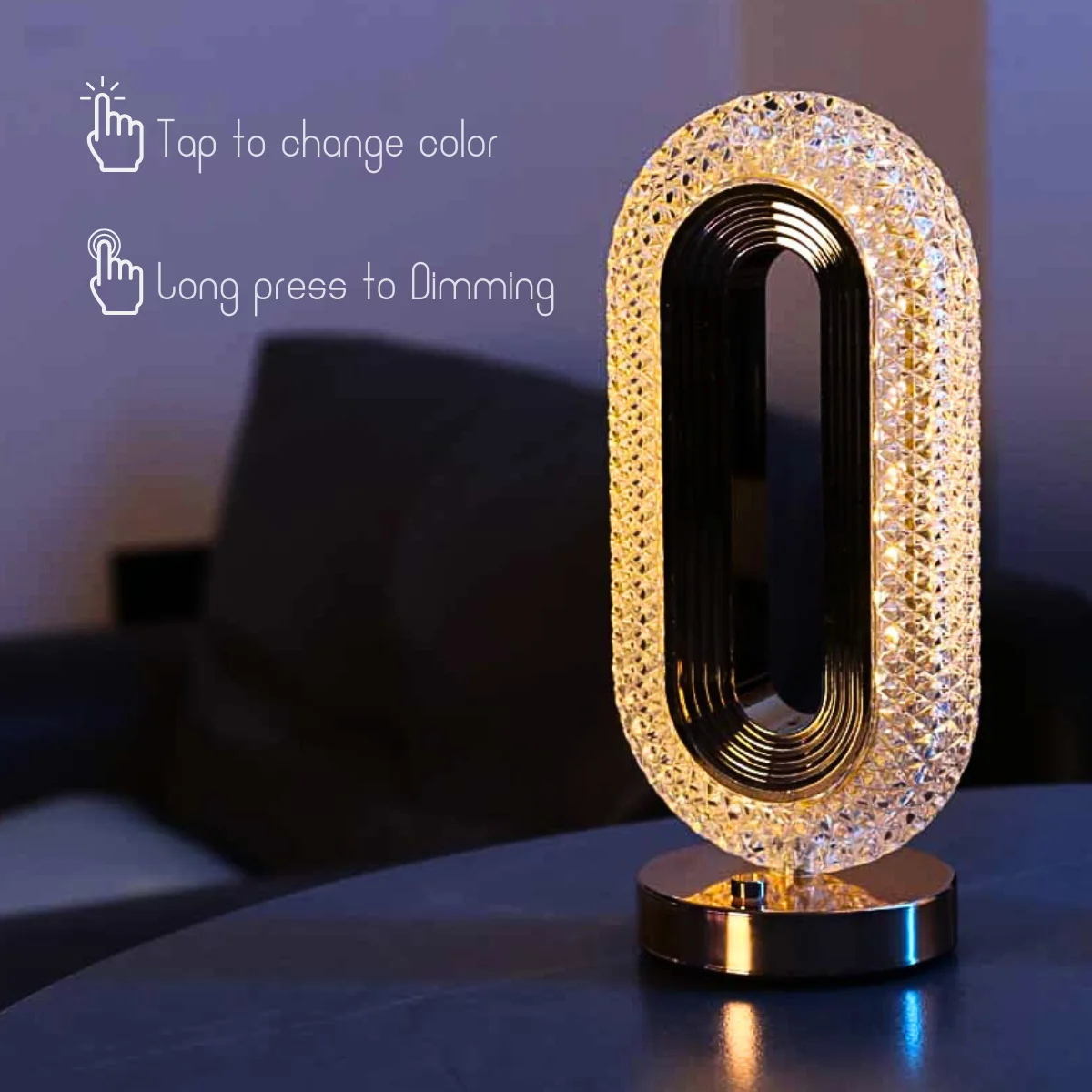 Modern Luxury Oval USB Rechargeable Crystal Table Lamp Living Room Bedroom Bedside Creative Decoration Atmosphere Night Light