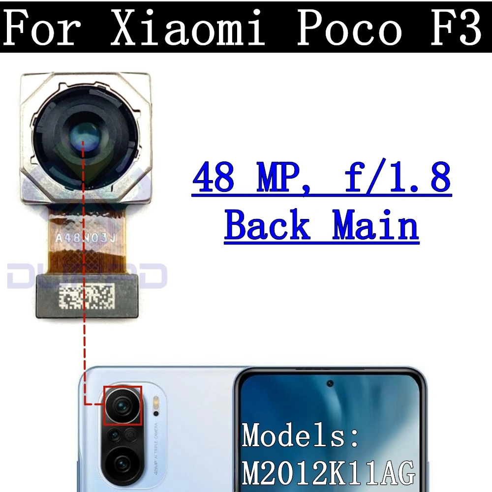 Original Rear Camera Module Flex Cable For Xiaomi Poco F3 Front Selfie Small Facing Main Back Camera Cover Frame Lens