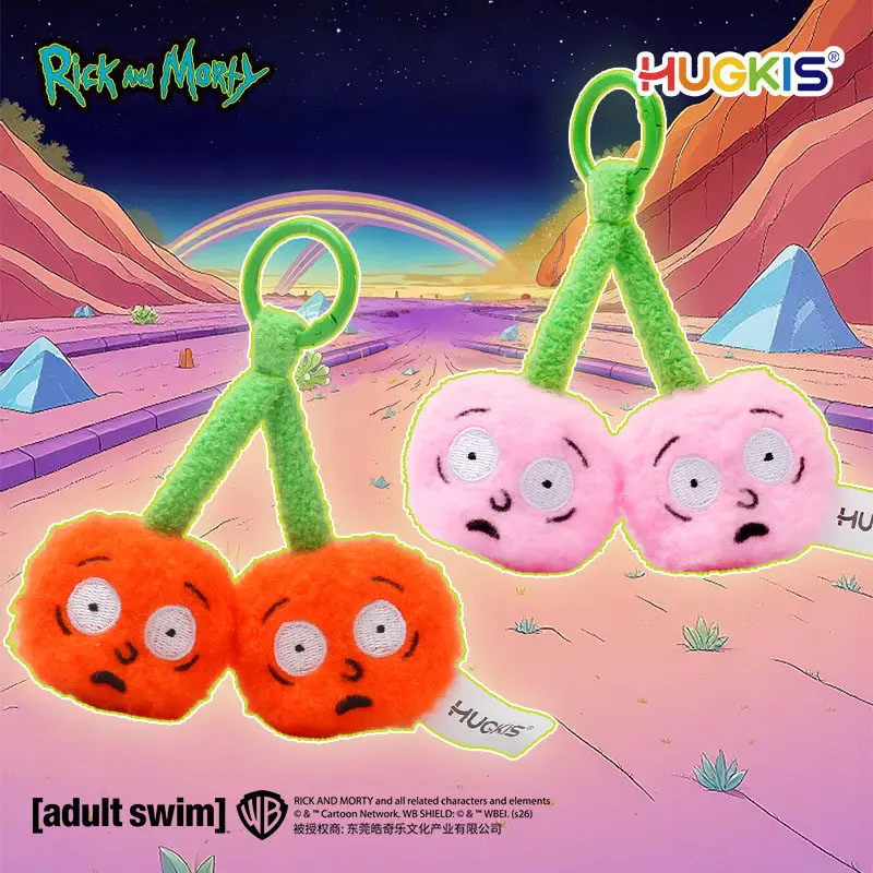 HUGKIS Rick y Morty Serie Cereza Adorable Peluche Kawaii, Compañero de Sueño para Niños, Colgante para Bolso, Llavero, Regalos Festivos y Divertidos de Dibujos Animados