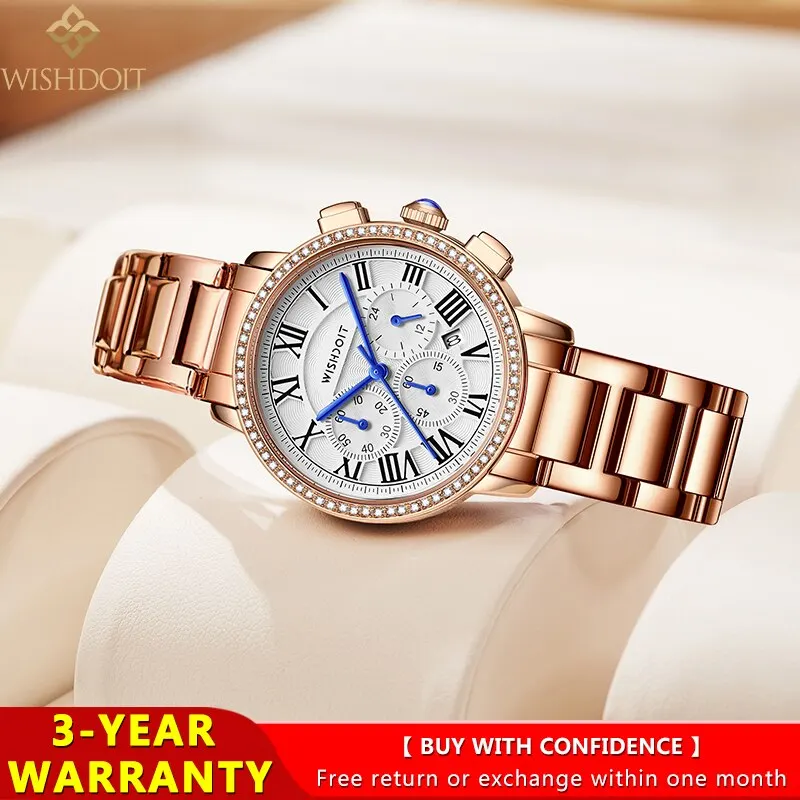 WISHDOIT Original Waterproof Women Watch Stainless Steel Strap Quartz Watch for Women Luminous Casual Fashion Ladies Wristwatch