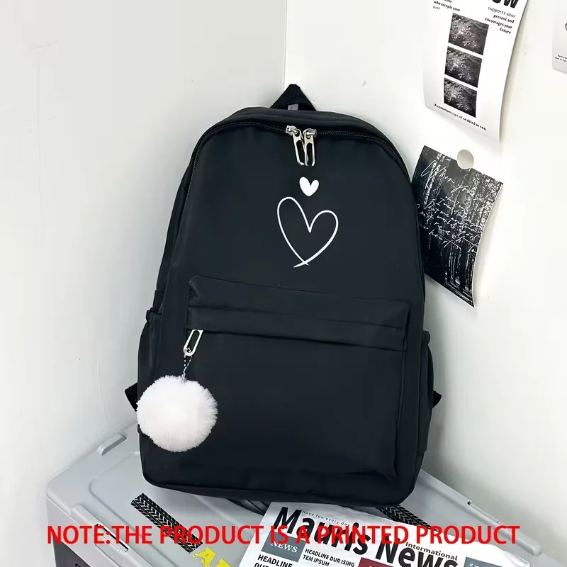 

Простой и стильный рюкзак для школьного сезона, украшенный нежными узорами в виде сердечек, легкий и вместительный.