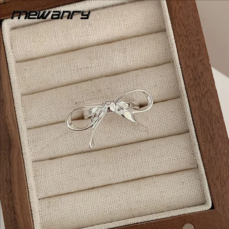 Mewanry Korean Cute Bowknot Finger Ring For Women Minimalist Fashion Classic Sweet Adjustable Ring Party Jewelry Engagement Gift