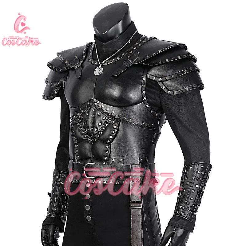 Men Witcher Cosplay Costume Adult Super hero Wizard Armour Outfit Black Leather Sorcerer Hunter Suit Halloween Carnival Costumes