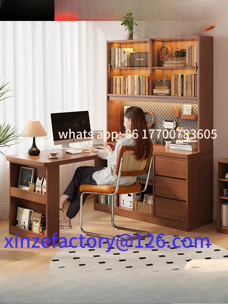 

Customizable solid wood desk bookshelf integrated bookcase combination