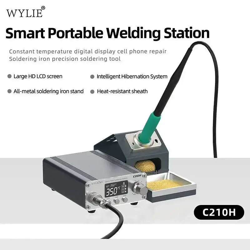 

Профессиональная цифровая паяльная станция WYLIE 75W C210H Smart 90-480 ° Регулятор температуры C-типа для материнских плат телефонов, 110В/220В