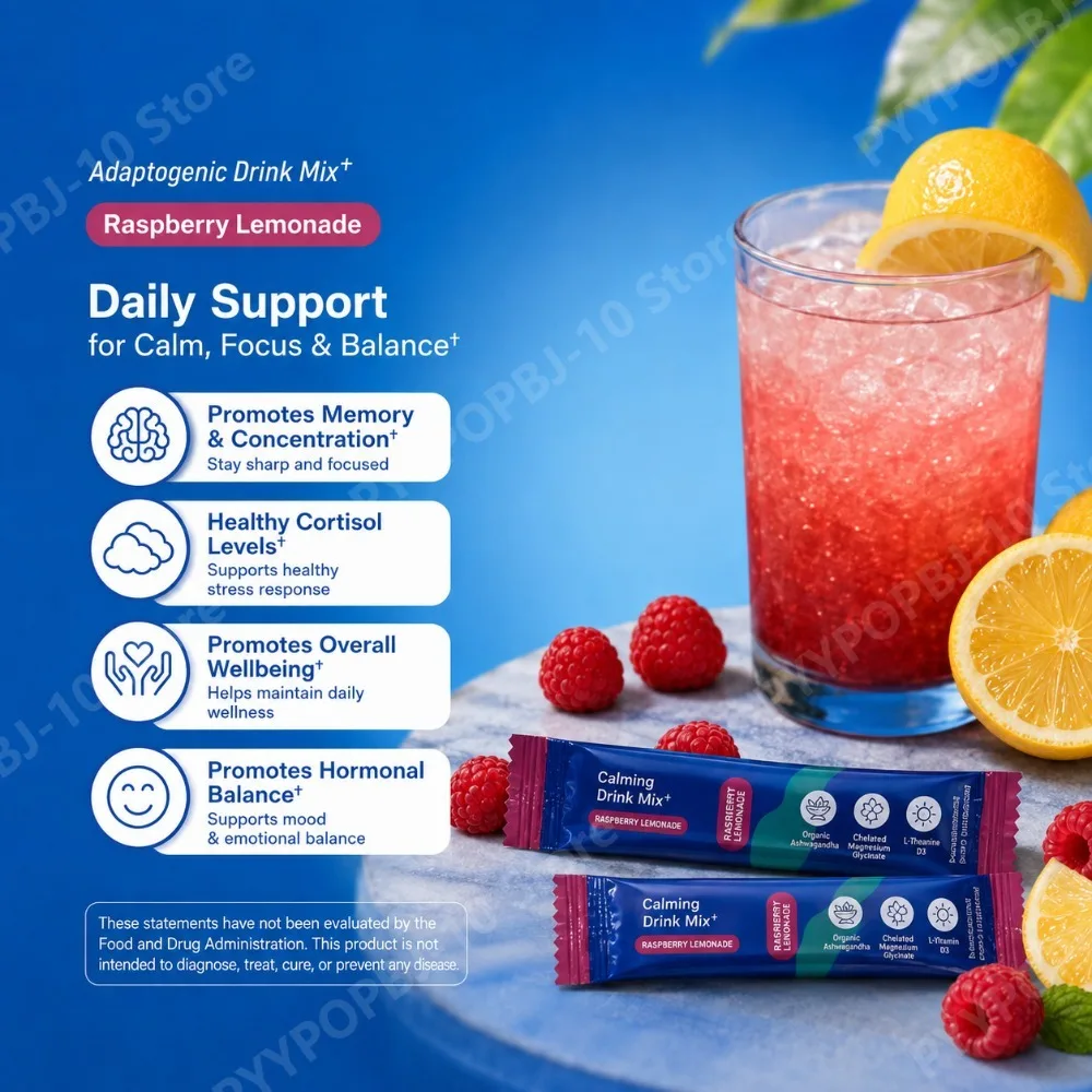 Magnesium Glycinate 100mg L-Theanine 400mg Ashwagandha 300mg Stress Relief & Sleep Support Drink Mix Raspberry Lemonade 20 Count