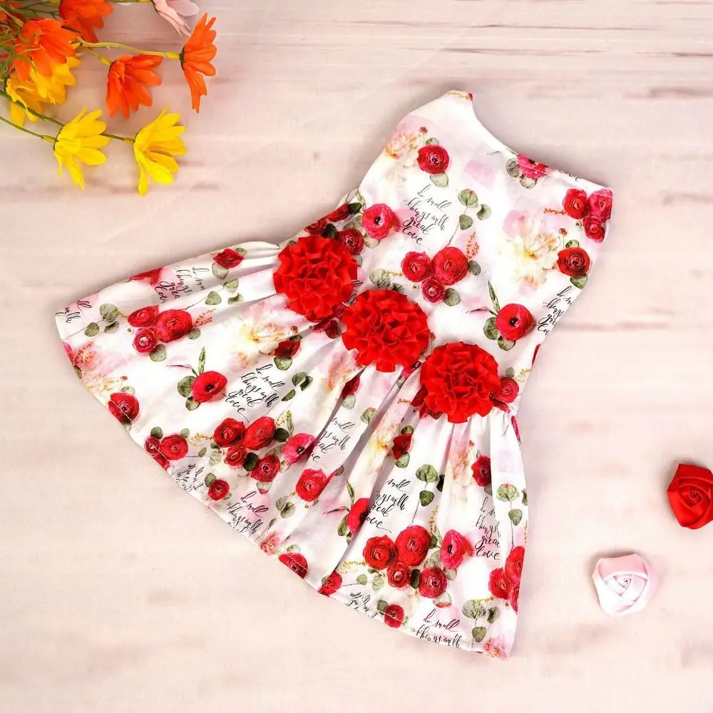 Pet Accessories Cute Dog Princess Dress Red Rose Soft Pet Skirt Breathable Dog Sleeveless Dress Wedding Party