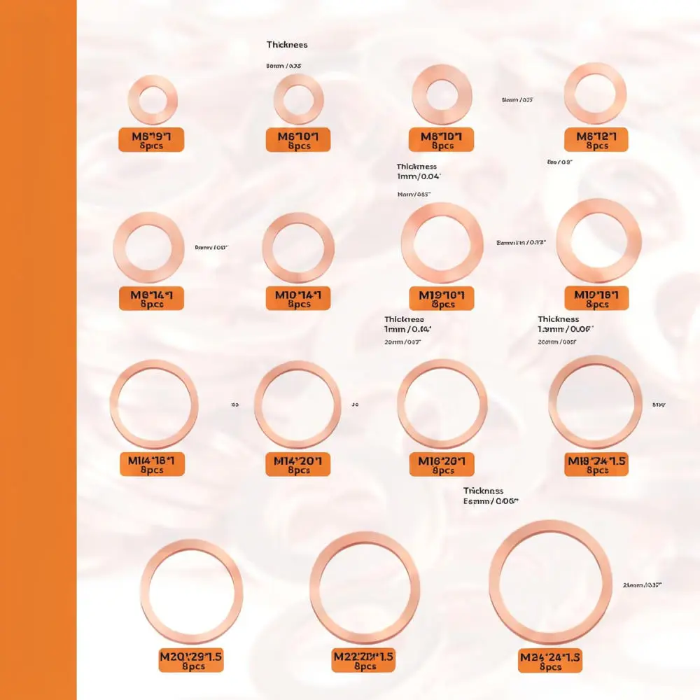 Professional Copper Flat Washer Kit Sealing Gaskets For Engine Oil Drain Plug Automotive Plumbing Repair Hardware Fasteners