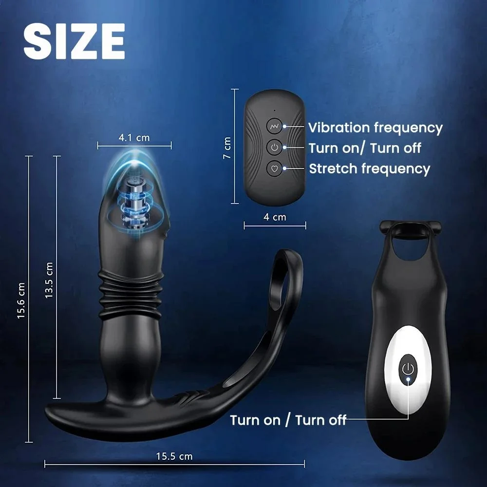 Thrusting Butt Plug for Men with Penis Cock Ring Anal Vibrator Butt Plug with Penis Ring Prostate Stimulator Delay Ejaculation