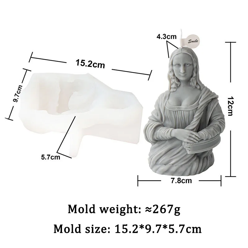 DIY Smiling Mona Lisa Candle Silicone Mold Art Abstract Female Bust Sculpture Gypsum Candle Making Resin Mould Craft Home Decor