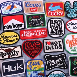 Merrow Border Letter Logo Slogan Embroidered Patches DIY Iron On Patches For Clothing Backpack Jackets Hats Sew Badges Stickers